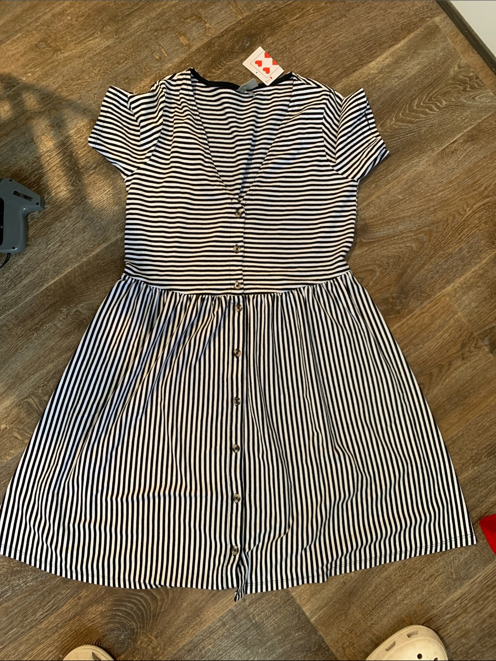 #141 ASOS Black & White Striped V-Neck Button Midi Dress
